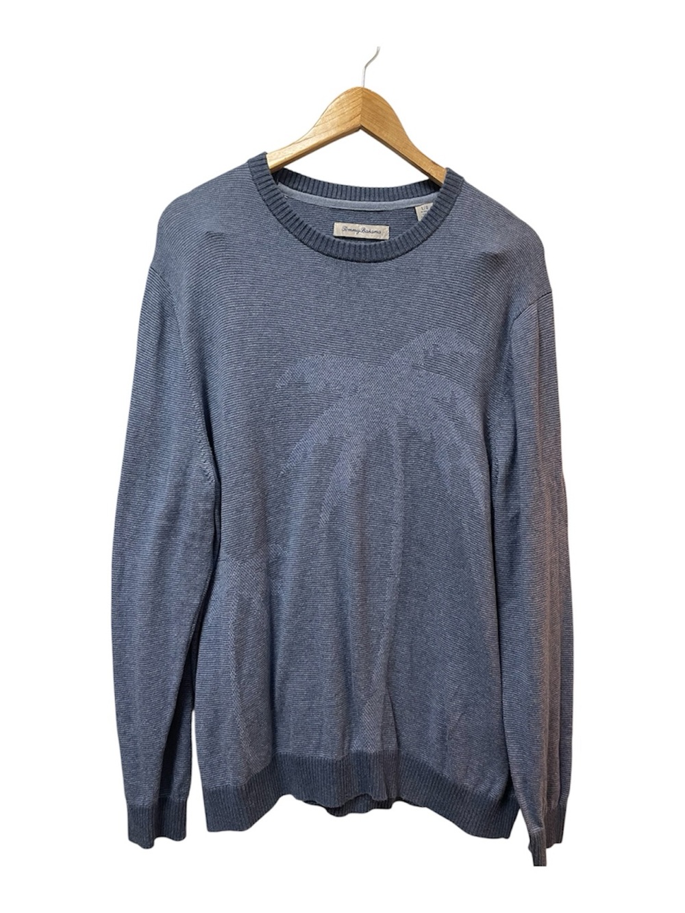 Tommy Bahama Slate Blue Palm-Jacquard Crewneck Sweater, L